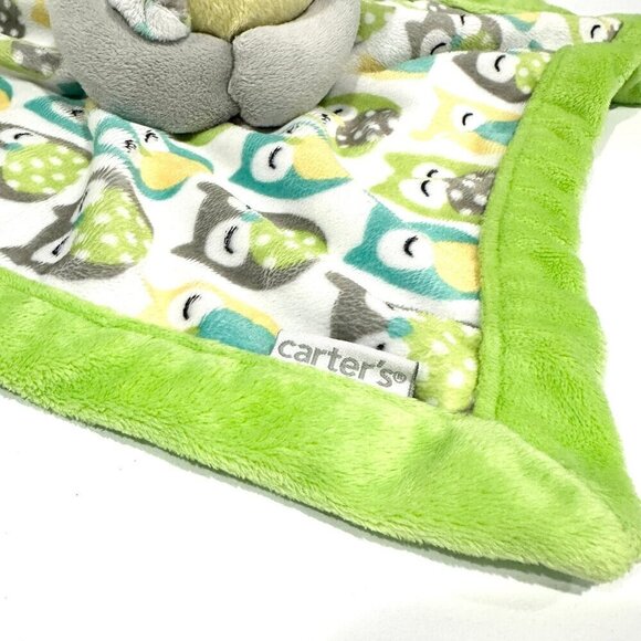 Carter’s Plush Grey Owl Green Blue Yellow Pattern Lovey Security Blanket - Picture 3 of 5